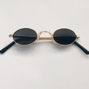 Black and Gold Small Oval 90s Vintage Sunglasses